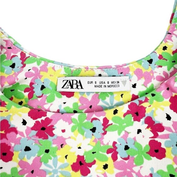 Zara Multi Floral Sleeveless Crop Tank Top Size Small - Picture 7 of 7